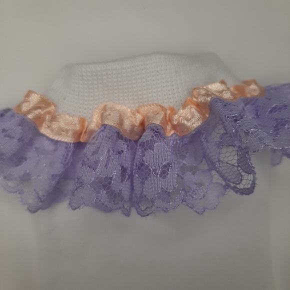 High Cut White Socks with Light Purple Lace & Peach Satin. - Picture 2 of 2